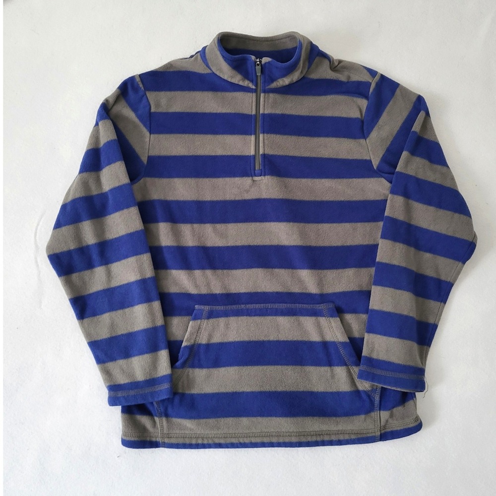 Hanna Andersson Fleece 1/4 Zip Top Shirt Boys 160 (US 14-16) Striped Blue Gray
